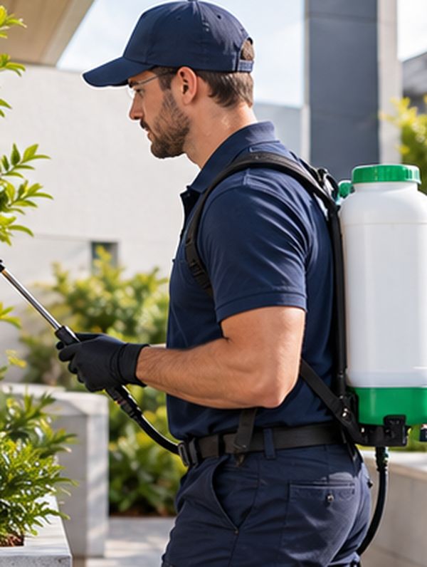 Profissional aplicando controle de pragas